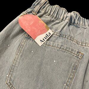 Arula Light Wash Rhinestone Sparkle Embellished Denim Mini Skirt Size 3X